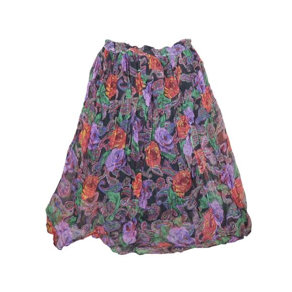 Vintage 90s Other Destination black and purple floral midi peasant skirt S - Picture 3 of 4